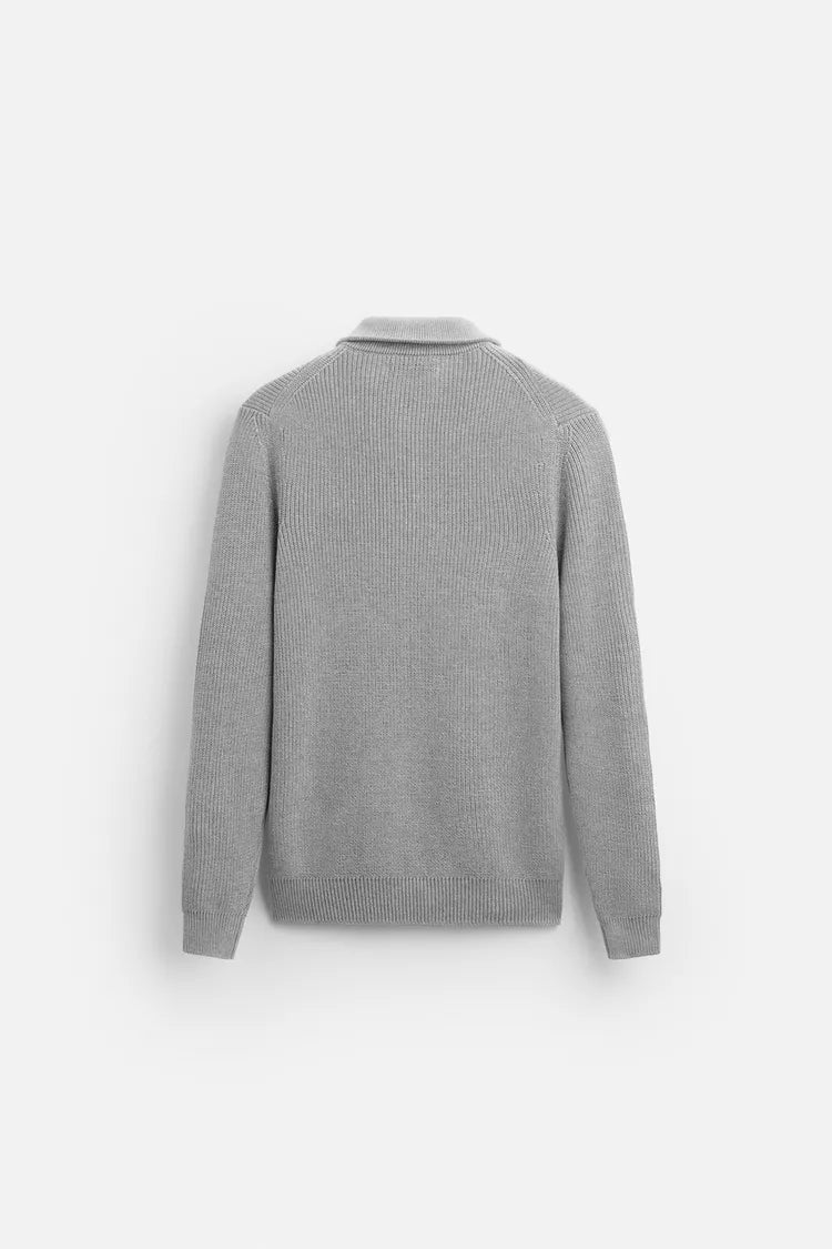 Sudadera con cremallera y cuello gris jaspeado